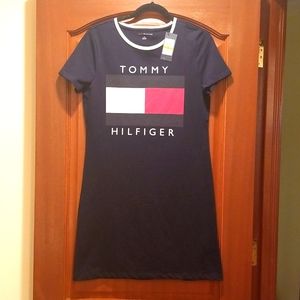 NWT Tommy Hilfiger Flag Logo Long Navy t-shirt dress, size SP